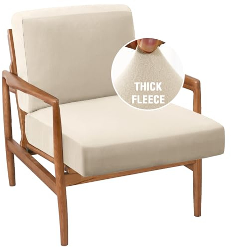 H.VERSAILTEX Chair Slip Covers with Arms 2 Piece Sofa Covers Super Stretch Cushion Covers for Modern Living Room Chair Soft Accent Chair Cover(Seat Cushion Cover Plus Back Cushion Cover, Ivory)