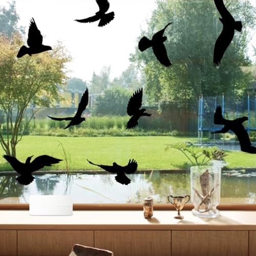 HEDMON 37 Stück Upgrade Groß Fensteraufkleber Vogelschutz,Vögel Anti-Kollision Fensterfolie, Abnehmbar Fensterbilder Vogelaufkleber für Fensterscheiben, Glastüren, Vogelabwehr Fenster Sticker-Schwarz