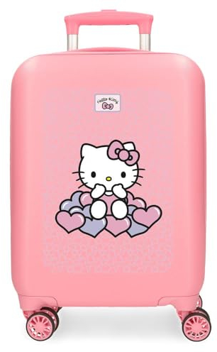Hello Kitty Hearts & Dots, Kinderkoffer, rosa, aus ABS, Vier multidirektionale Doppelrollen, seitlicher Kombinationsverschluss, innen mit Zwei Fächern., Rosa, Koffer