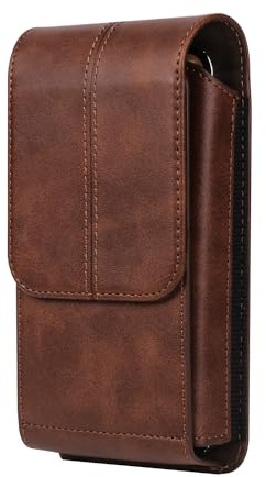 Leather Phone Waist Pack Mens Brown, Cell Phone Belt Clip Pouch, 7.2 Vertical Leather Smartphone Waist Bumbag Wallet with Belt Loop Card Holder Carrying Case Smartphone Sport Travel Purse