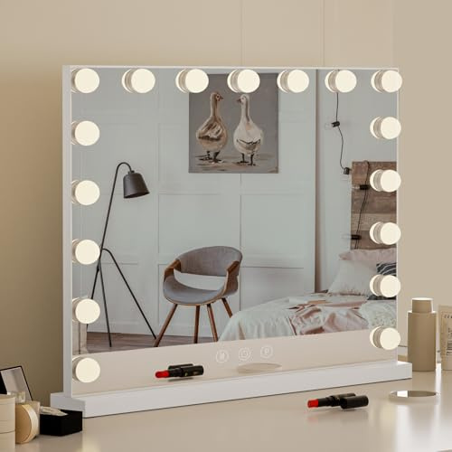 Teousev Schminktischspiegel mit Beleuchtung, 70×55 cm Hollywood-Spiegel | 3 Lichtfarben · Stufenlos dimmbar · USB & USB-C · Wand- oder Tischmontage · 10x Vergrößerungsspiegel