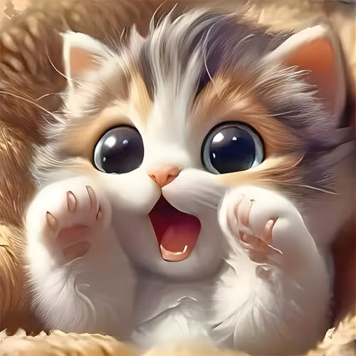DPIDEA Diamond Painting Gato, pintura de diamante 5D Diamond Painting Adultos DIY Diamond Painting, Kit de pintura con diamantes para Hogar Decor 30x30 cm