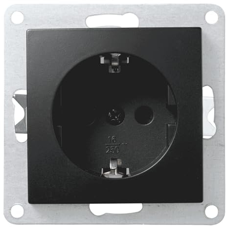 McPower Schutzkontakt-Steckdose | FLAIR | 250V~/16A, UP, 1-fach Unterputzsteckdose Steckanschluss Einzelsteckdose mit Einsteckschutz, matt Schwarz