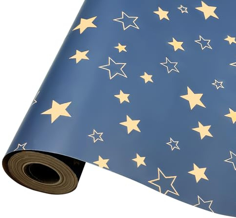 Rollo de papel para envolver regalos grande, 60 cm x 12 m, papel de regalo Kraft de estrella azul reciclable para Navidad, cumpleaños, fiesta de Halloween, festival, envoltura de regalos