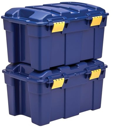 Bankers Box Cajas de almacenamiento de plástico de 40 litros, Pack de 2, polipropileno sin BPA, tapas 100% recicladas, apilables y encajables, con dos aberturas, 33x39x59 cm, para hogar y la oficina
