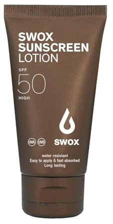 SWOX Sonnencreme Lotion LSF 50 (50 ml) Sport, für Gesicht und Körper - Extra wasserfest, schnell einziehend, nicht fettend, nicht klebend - Sonnenschutz ohne Alkohol & Parfüm