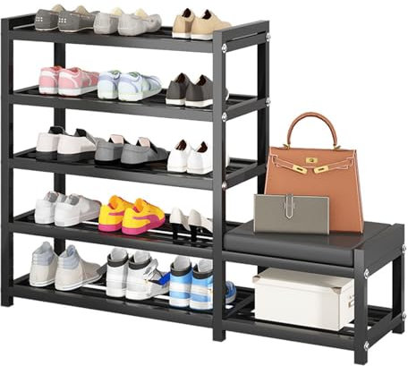 LXWKAI Gepolsterte Eingangsbank, Schuhregal aus Edelstahl, Schlafzimmerbank, Esszimmerbank mit gepolstertem Sitz aus PU-Leder für Küche, Wohnzimmer, Lagerregal mit hohen und niedrigen Ebenen