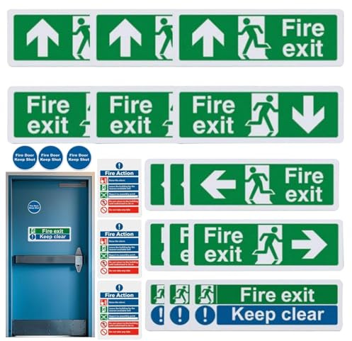 Haushalts-Warnschild, 21 x stark haftende Exit-Aufkleber-Kit, grüne Exit-Schild-Aufkleber, Feuerausgangsschild, Feuerausgangs-Aufkleber, Mann läuft rechts, sichtbare Ausfahrtsschilder für Sicherheit