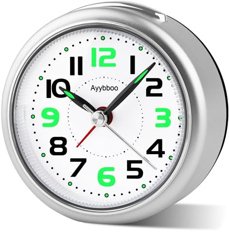 Ayybboo Alarm Clock Bedside,Silent Non-Ticking Analogue Desk Clocks with Night Light Snooze,3.27'' Battery Powered Table Clock for Bedroom,Office,Travel,Heavy Sleeper