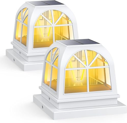 Siedinlar Solar Post Lights Solar Lights Outdoor Garden Fence Post Light Waterproof Landscape Fence Cap Edison LED Bulbs for 4x4 5x5 Posts Patio White (2 Pack)