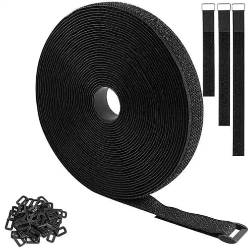 Czdtq 1 Roll 5m Black Nylon Velcro Cable Tidy Straps with 25 Buckles, Modern Mounting Type, Ideal for Cable Management