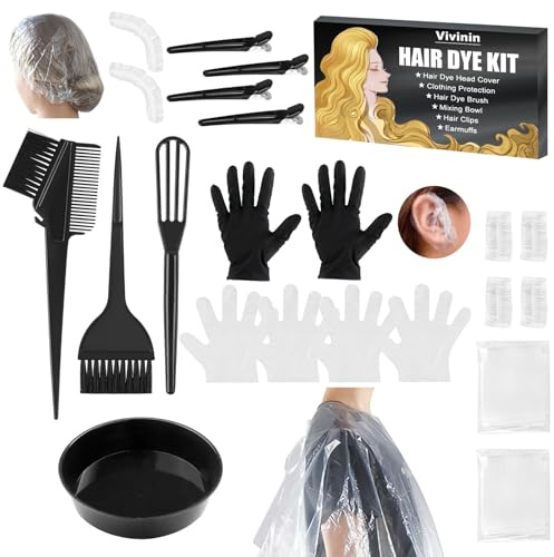 14PCS Professional Salon Hair Dye Kit, Hair Coloring Products with Hair Dye Brush, Collapsible Bowl, Clips, Ear Muffs, Disposable Gloves, Scarf, Shower Cap