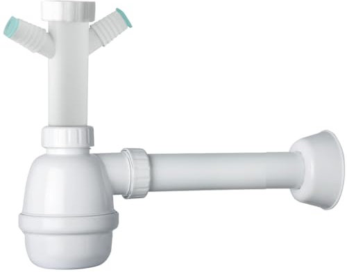 Schläfer 4395320 | Siphon universel pour éviers 11/2 avec 2 prise machine à laver -vaisselle, diamètre de sortie. 40 mm - réglable en hauteur, gain de place, blanc