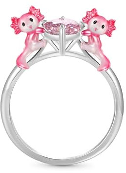GNOCE Ring Süßer Axolotl Umarmung Rosa Diamant Ring 925 Sterling Silber Geschenk Verlobungring Schmuckgeschenk für Damen (8.5)