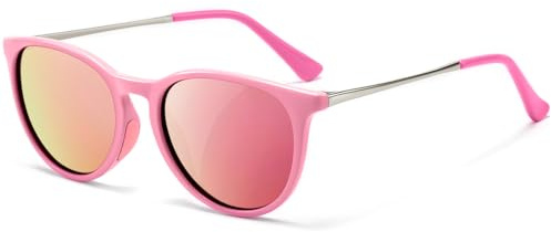 SUNGAIT Adorables gafas de sol polarizadas redondas para niños de 3 a 8 años con protección UV del 100% (Marco rosa/Lente polarizada rosa)