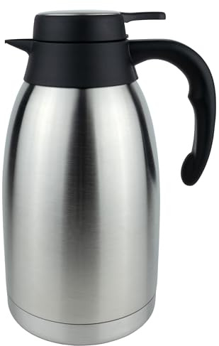 Pioneer Vacuum Interior Coffee Carafes, Stainless Steel, Satin Finish, Flat Stainless Steel lid, 2 Litre, Silver