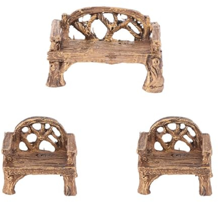 UPKOCH Mini Chair Set 3Pcs Hand-Painted Resin Miniature Garden Furniture for Fairy Garden Micro Landscape Bonsai Decor