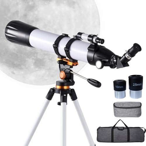 Telescopio per adulti, potente telescopio professionale, apertura intelligente 90 mm, lunghezza focale 800 mm per principianti astronomia con treppiede in acciaio inox, adattatore per telefono e borsa