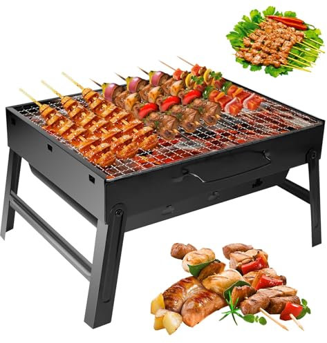Vasmeiy Barbecue Portatile a Carbone, BBQ Grill Pieghevole, 43cm x 29cm x 22cm, Fácil da Montare e Pulire, Barbecue a Carbone per picnic, giardino, terrazza, campeggio, viaggio