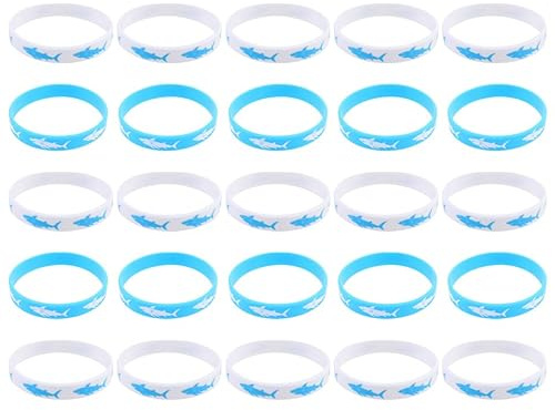 HONMEET 25 braccialetti in silicone a forma di squalo, con stampe accattivanti, per adulti, accessori per feste di compleanno ed eventi a tema