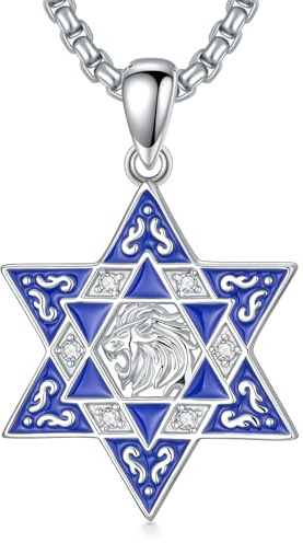 enjoylifecreative Davidstern Löwe Halskette 925 Sterling Silber Jüdischer Stern Anhänger Kette Jüdisch Schmuck Geschenke für Damen und Herren