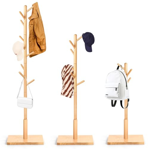 Relquorax Perchero de madera de haya maciza en forma de árbol para ropa, 9 ganchos, 180 x 38 x 38 cm, para chaquetas, sombreros, bolsos, entrada, pasillo, oficina, dormitorio (natural)