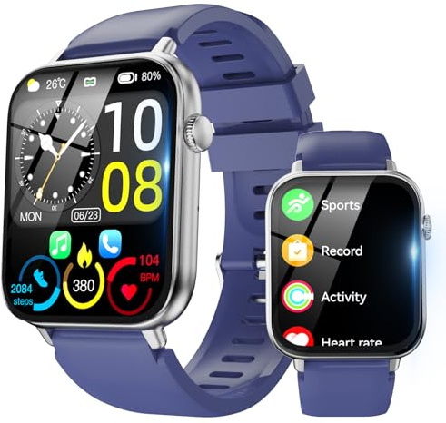VOTAZIB Smartwatch Herren Damen, 1,85 HD Touchscreen Smart Watch mit Telefonfunktion, 100+ Sportmodi Sportuhr, IP68 Wasserdicht Fitnessuhr, mit Schrittzähler/Herzfrequenzmonitor/Schlafmonitor, Blau