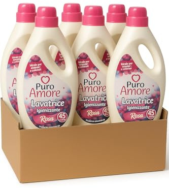 Puro Amore Detergente Liquido per Lavatrice, Rosa, per Bianchi e Colorati, 45 Lavaggi, (6)