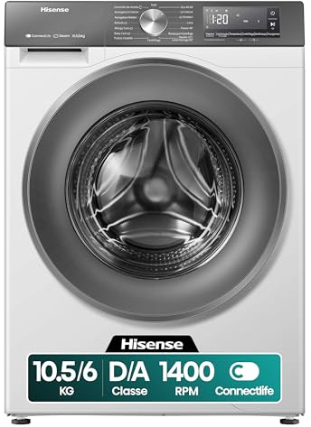 Hisense WD3S1043BW7 Lavasciuga 10,5 + 6 Kg, 1400 Rpm, 19 Programmi Automatici, Vapore, Motore Inverter, Classe Energetica A-20%/D, Display Led, Grigio, WiFi