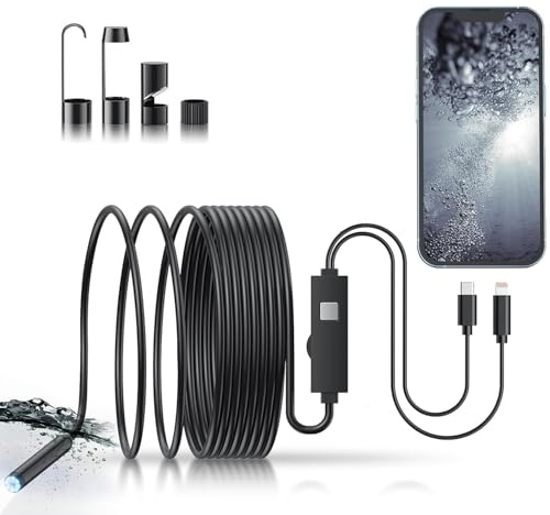Endoscope Camera with Light, 1920P HD Borescope Tools with 8 Adjustable LED Lights, Endoscope with Semi-Rigid Snake Camera, Inspection Borescope for iOS and Android - 16.3ft Dual Line Single Lens