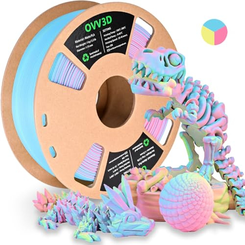 OVV3D Matte PLA Filament 1,75 mm, 3D Drucker Filament Mehrfarbig Coextrusions, PLA Matte in Regenbogen Rosa-Gelb-Himmelblau, Kompatibel mit den FDM-3D-Druck-Materialien, Dreifarbiges 1kg