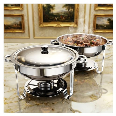 Chafing Dishes for Buffet 2 Pack, 5QT Round Stainless Steel Chafing Dish Set Food Pan with Lid, Buffet Warmers Sets for Home, Gatherings, Birthday, Parties, Church Events, Catering Events