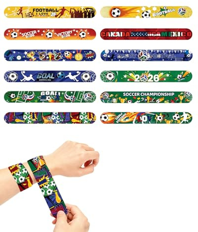KQOZG Pulseras Slap de Bofetada Niños 12 Unidades Fútbol, Ideal como Regalos de Cumpleaños Infantiles y Cotillón de Fiesta Temática Deportiva
