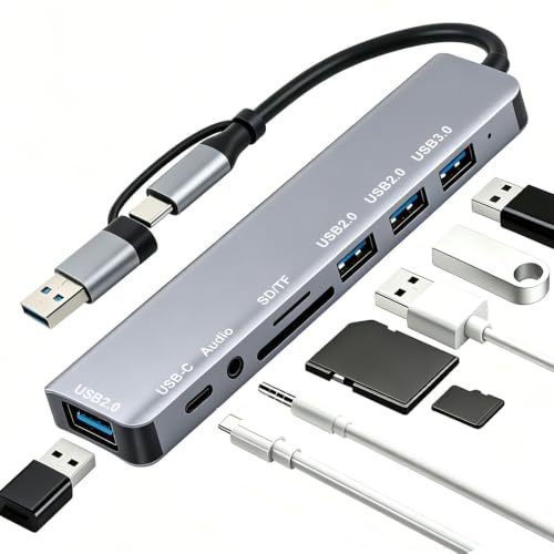 USB 3.0-hubb, USB C-hubb, 8-i-2 USB-uttag med port