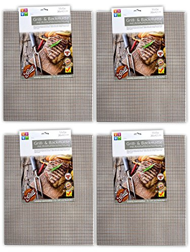 HAC24 4er Set Premium BBQ Dauer Grillmatte Antihaft für Gasgrill und Holzkohle Wiederverwendbar Grill Unterlage Matte Grillunterlage Grillgitter Backmatte