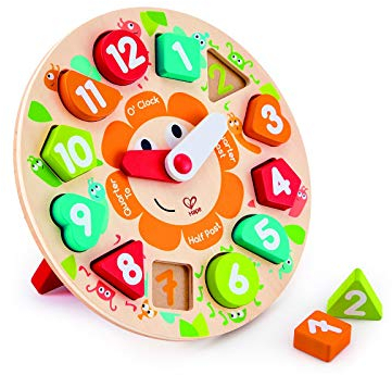 Hape Steckpuzzle Uhr, Großes Holz-Uhrpuzzle-Lernspielzeug mit dicken Zeigern & Zahlen, Zeitverständnis ab 3 Jahren