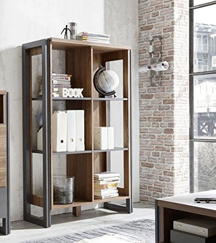 Beauty.Scouts Möbel IM Regal Java Living II Bücherregal Flaschenschrank Flaschenregal Vitrinenschrank Wohnzimmerschrank Industrie Design Stirling Oak NB 90x140x35cm