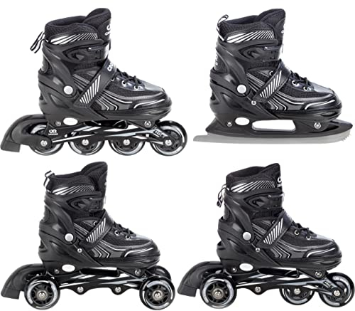 CROXER Optima 4in1 Inline Skates Triskates Rollschuhe Schlittschuhe Inliner für Kinder Erwachsene verstellbar (Black, 39-42 (24cm-26,5cm))