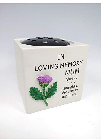 Mum Thistle Memorial Flower Vase - Square Rose Bowl - Grave Plaque Tribute Ornament