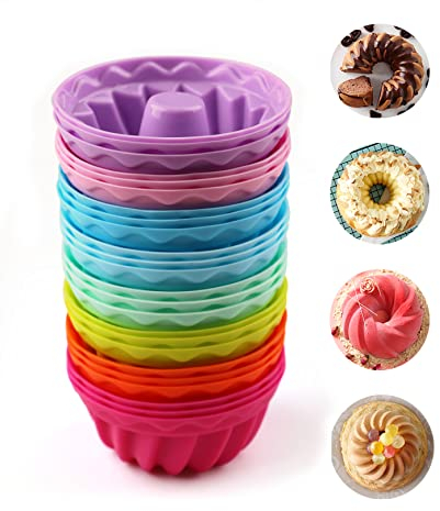 Mlying Mini Gugelhupfform Silikon 24 Stück Gugelhupf Backform Wiederverwendbare Muffinförmchen Cupcake Klein Kuchenform Mini Gugelhupf Ø 6,5cm, Höhe 3,5 cm (8 Farben)