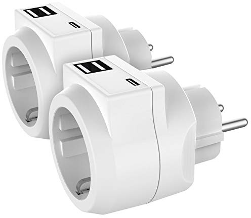 revolt c Steckdosen Adapter: 2er-Set 3in1-Steckdosen mit USB Typ C & 2x USB Typ A (Steckdosenadapter, Zwischenstecker, 230V)