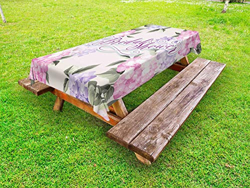 ABAKUHAUS Douche Nuptiale Nappe Extérieure, Bride Hortensias, Nappe de Table de Pique-Nique Lavable et Décorative, 145 cm x 265 cm, Pourpre et Rose pâle