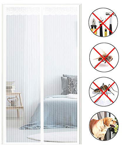 AMZERO Zanzariera Finestra Magnetica, 150x200cm Zanzariere su Misura Rete di Ottima qualità Chiudi Automaticamente per Casa Ufficio, Bianco