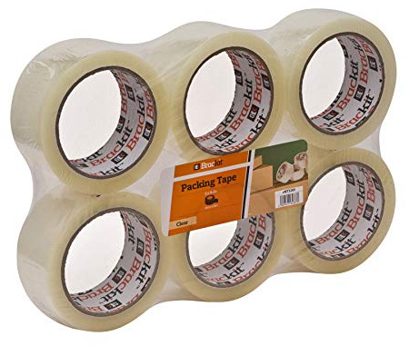brackit Clear Packaging Tape, 48mm x 66m, Bulk Pack of 6 Rolls – Strong Heavy Duty Packing Tape for Regular Use or Moving – Easily Seals Your Parcels and Boxes