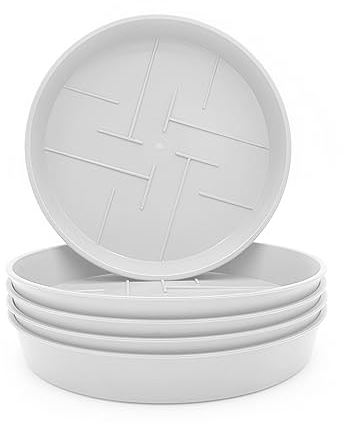 5er-Set Blumentopf-Untersetzer Rund aus Plastik 30 cm Durchmesser, Untertopf für Innen- und Außenbereiche, aus witterungsbeständigen Material, Farbe Weiß