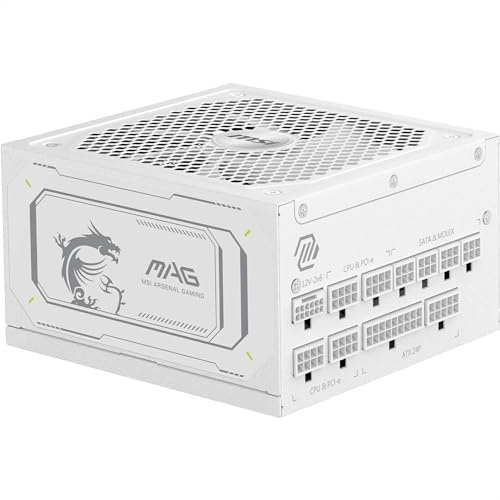 MSI MAG A1000GL PCIE5 WHITE Power Supply Unit, 1000W, 80 PLUS Gold, ATX 3.1, PCIe 5.1 GPU Support, ATX PSU, White Flat Cable