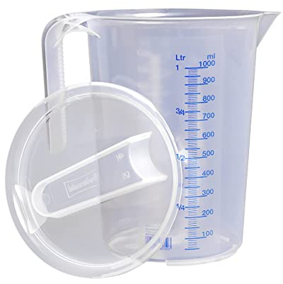 Hünersdorff caraffa graduata 1l con coperchio | polipropilene (PP) | infrangibile e lavabile in lavastoviglie | manico aperto | scala blu