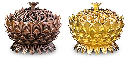 Lowats Brûleur d'Encens 2 Pièces Lotus Encensoir Lotus Brûleur Vintage Mini Brûleur d'Encens Bouddha Vintage Brûleur d'Encens Brûleur à Arôme Rouge Cuivre Encensoir Mini Porte Encens