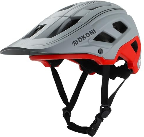 DKONI Casque VTT pour jeunes et adultes, unisexe, léger, ajustable, 54-61 cm, visière et doublures amovibles, 17 grandes aérations