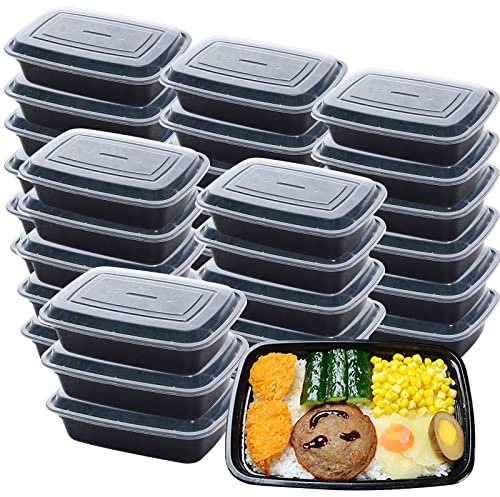 Lot de 30 boîtes de conservation alimentaire 1000 ml avec couvercles, réutilisables et jetables, empilables, passent au micro-ondes et au congélateur